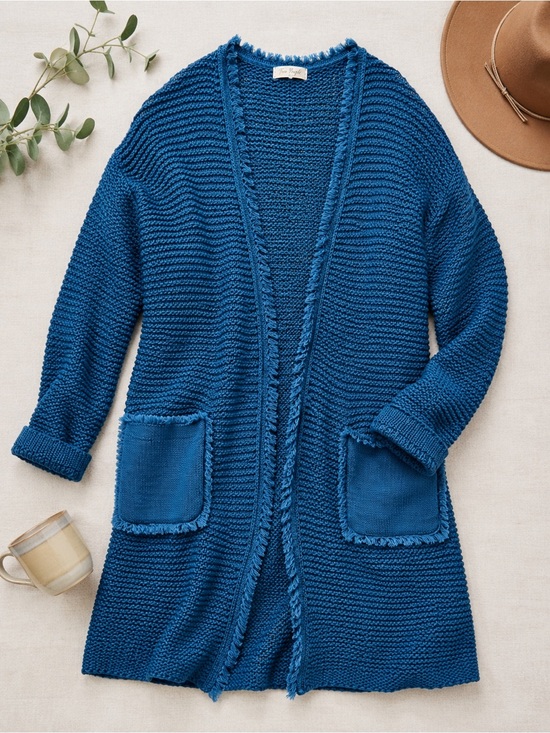 Free People Sweaters - Free People Woodstock Cardigan Blue Open Knit Long Boho Slouchy Cozy Sweater